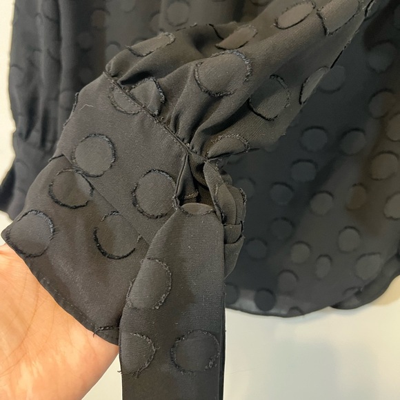 Black Polka Dot Sheer long sleeve with bow sleeves top - Size Small Petite - Picture 4 of 7